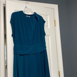 High neck teal dress with tie